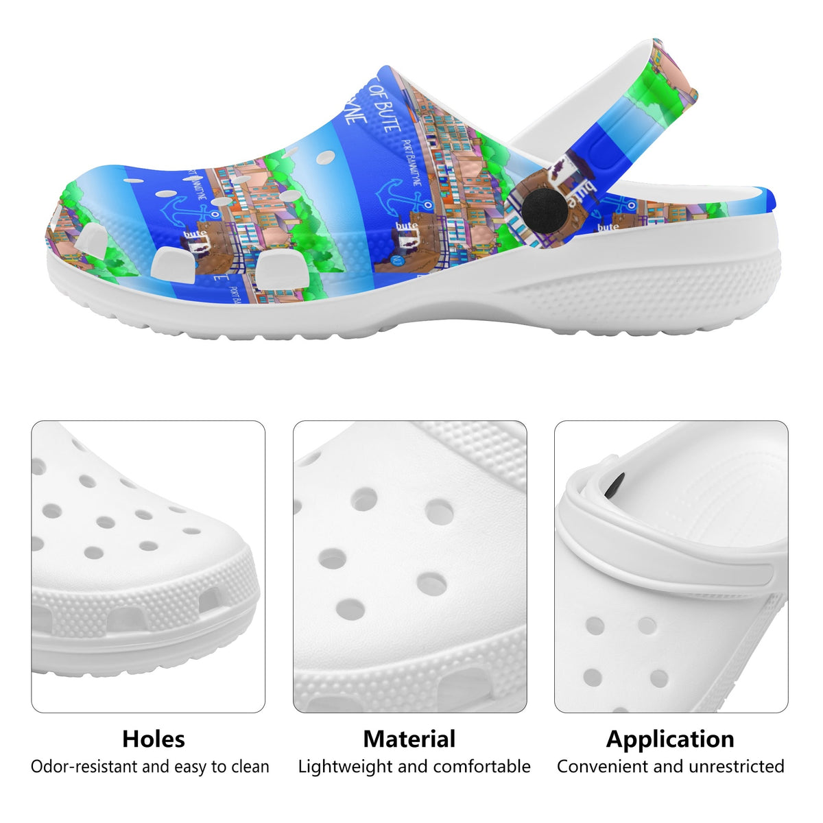 Port Bannatyne Isle of Bute Women's Soft Clogs - Free p&p Worldwide