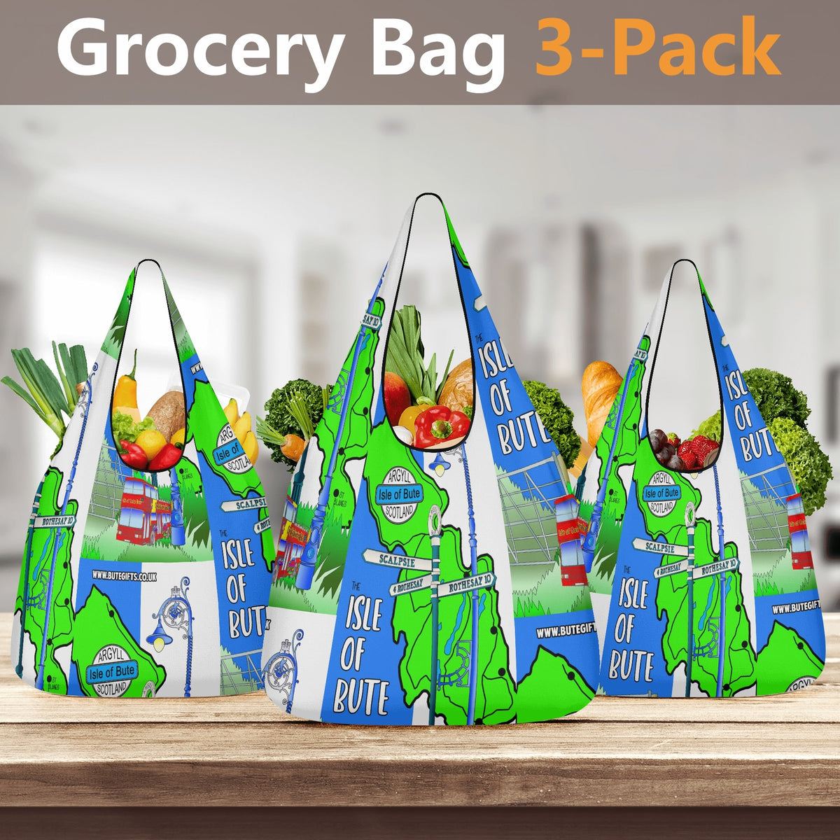 Isle of Bute - 3 Pack of Grocery Bag for Life - Free p&p worldwide