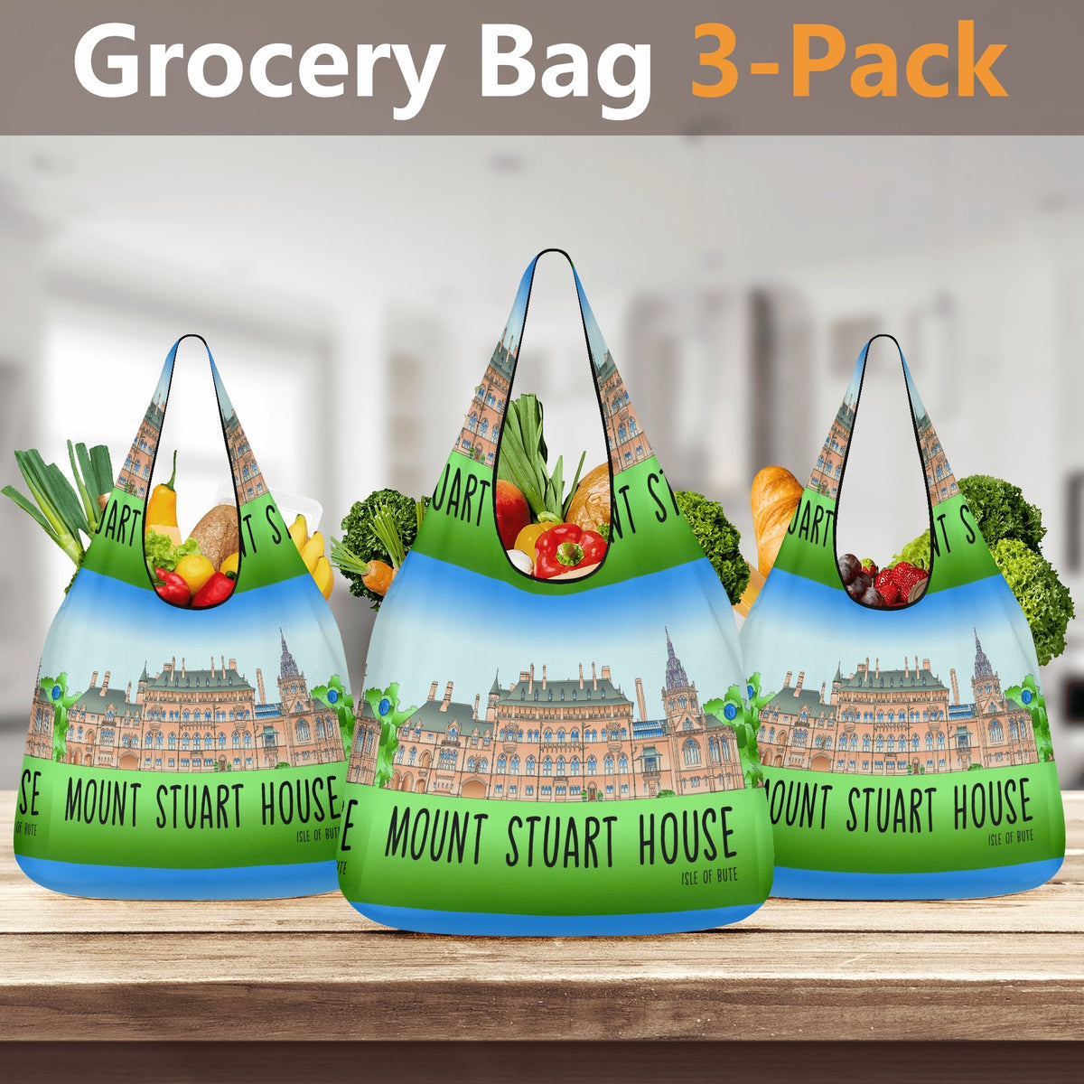 Isle of Bute - 3 Pack of Grocery Bag for Life - Free p&p worldwide