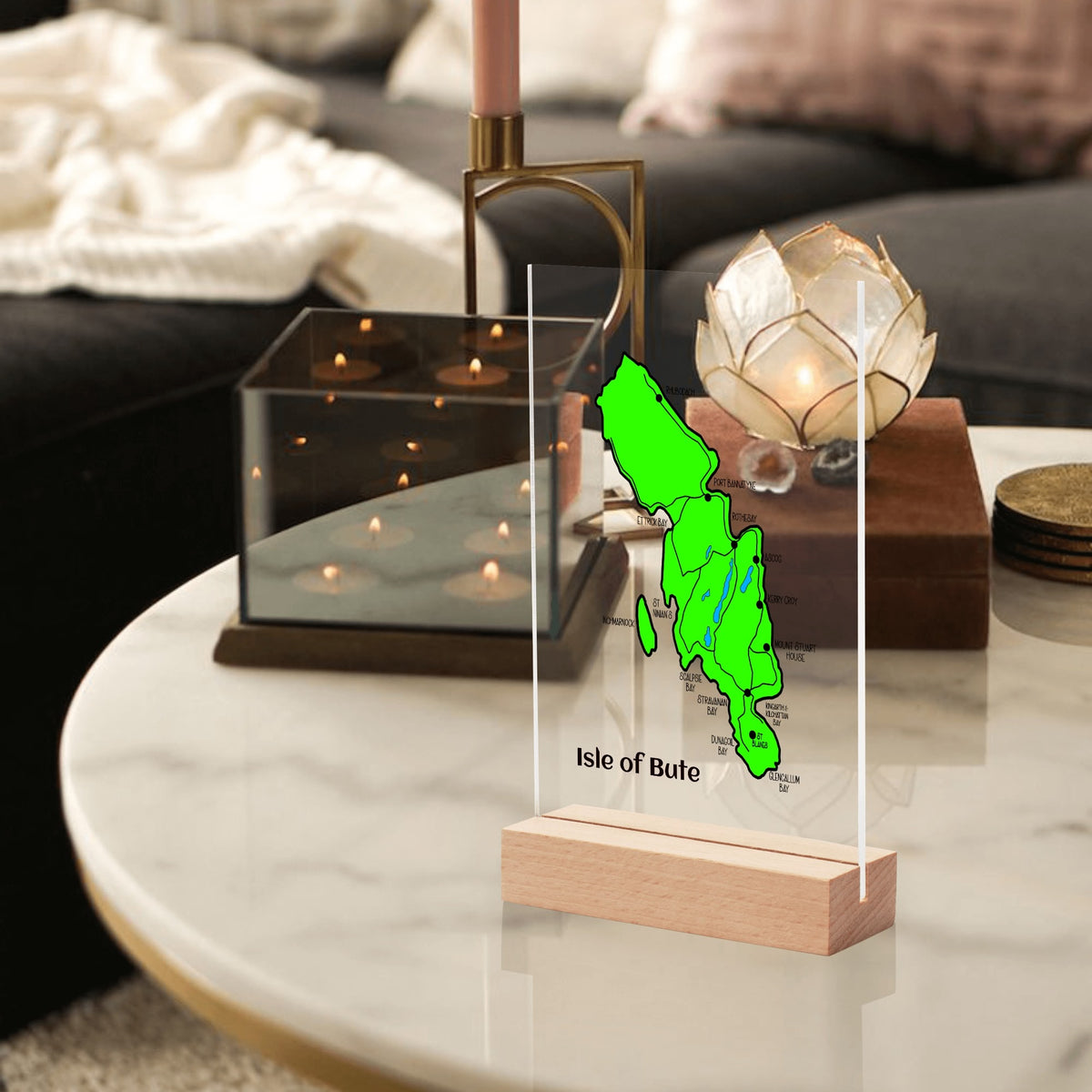Isle of Bute Night Light with Wood Base - FREE p&p Worldwide