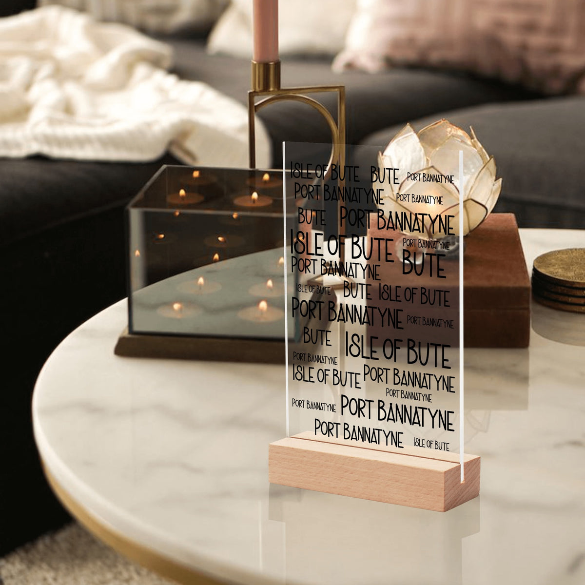 Isle of Bute Night Light with Wood Base - FREE p&p Worldwide