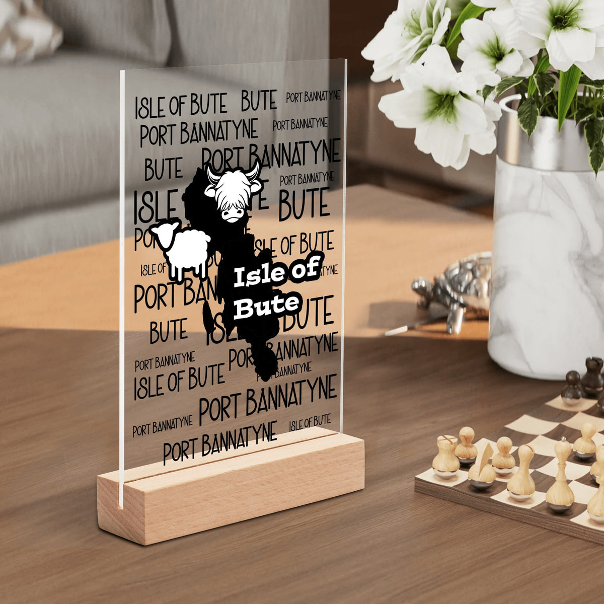 Isle of Bute Night Light with Wood Base - FREE p&p Worldwide