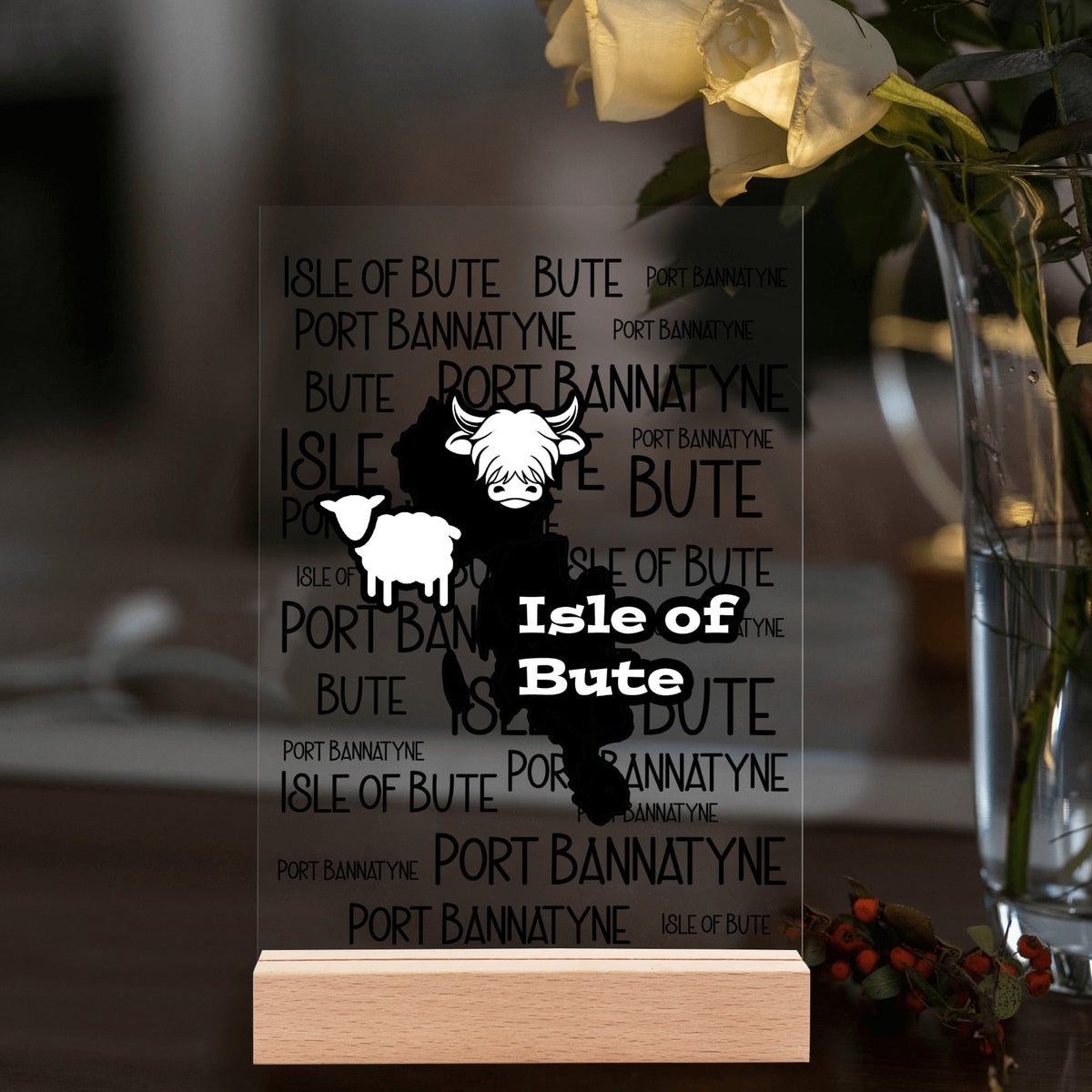 Isle of Bute Night Light with Wood Base - FREE p&p Worldwide