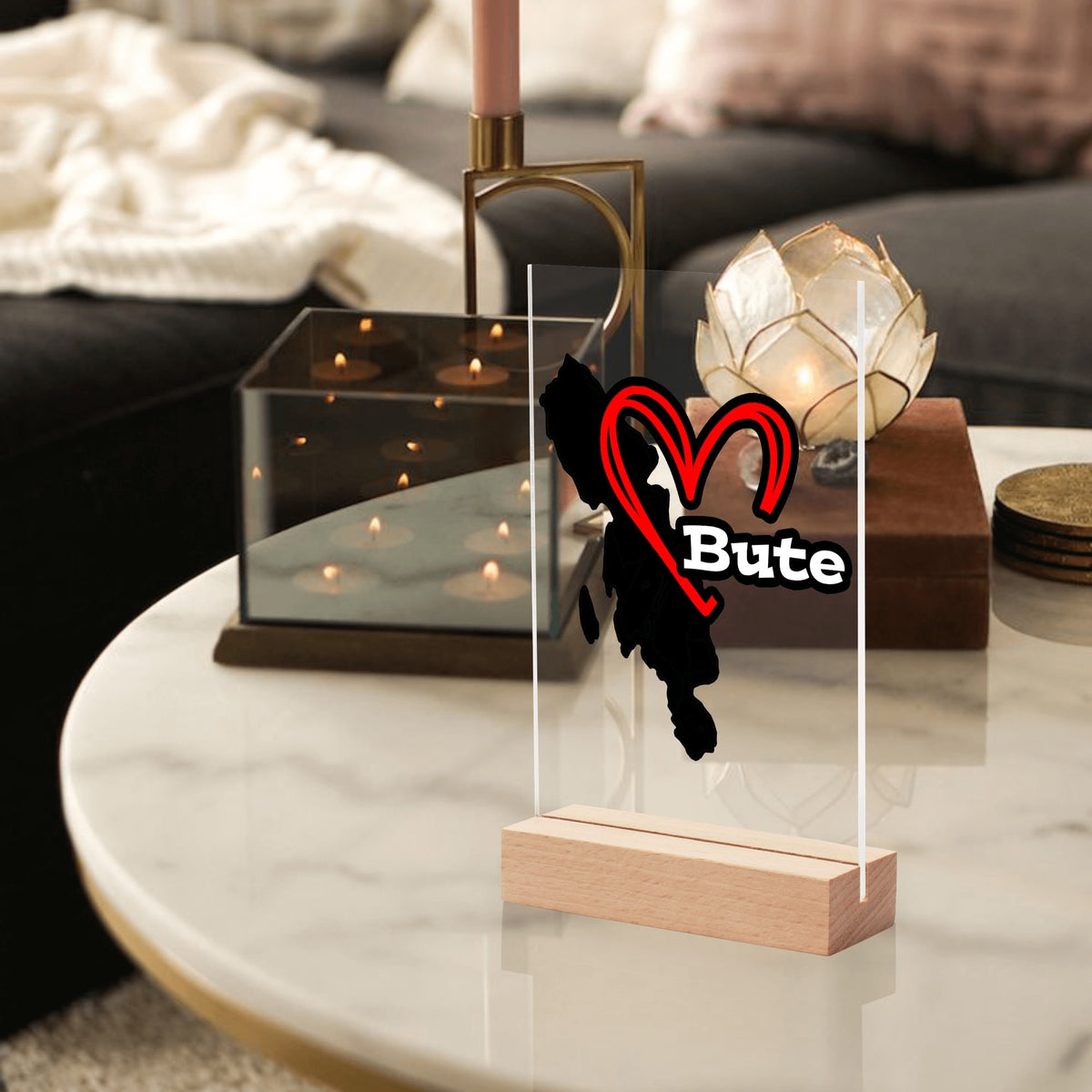 Isle of Bute Night Light with Wood Base - FREE p&p Worldwide