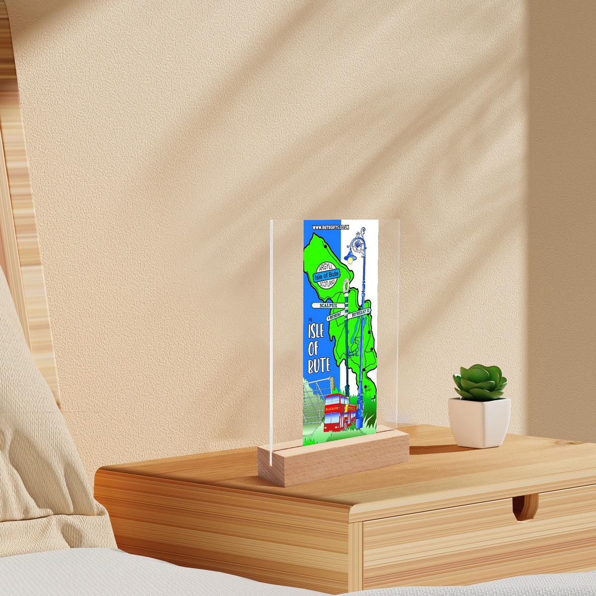 Isle of Bute Night Light with Wood Base - FREE p&p Worldwide