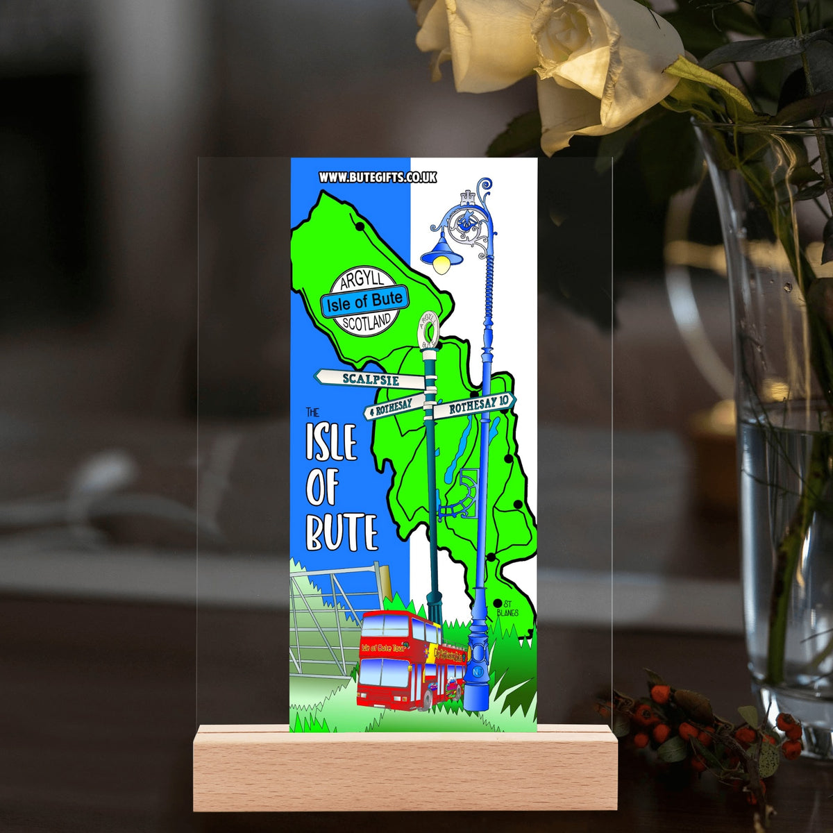 Isle of Bute Night Light with Wood Base - FREE p&p Worldwide