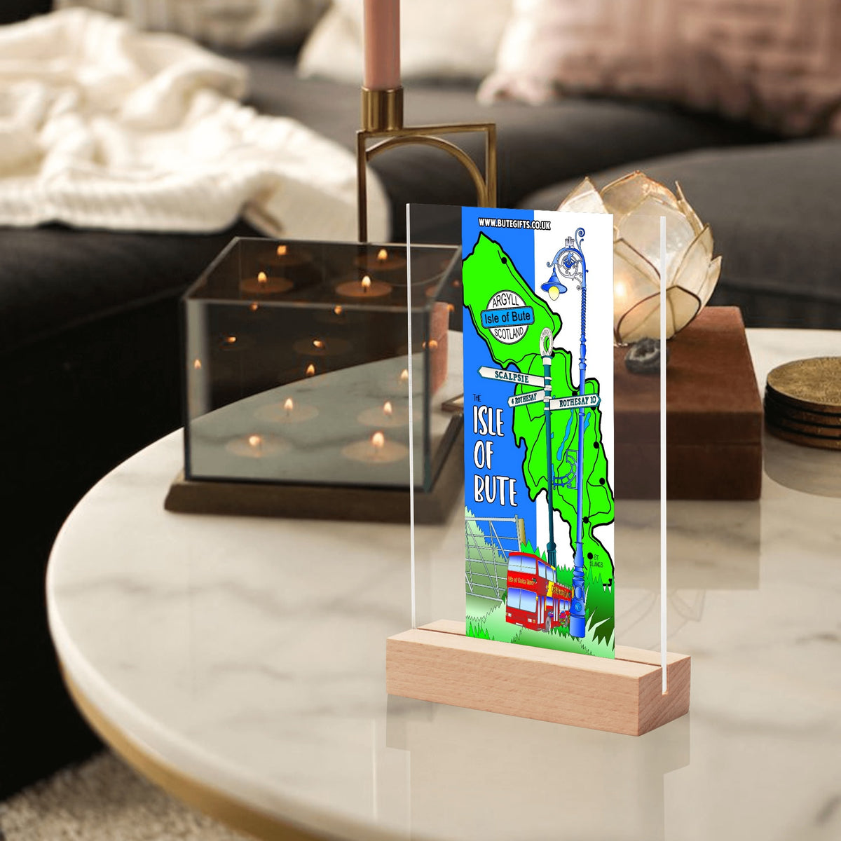 Isle of Bute Night Light with Wood Base - FREE p&p Worldwide