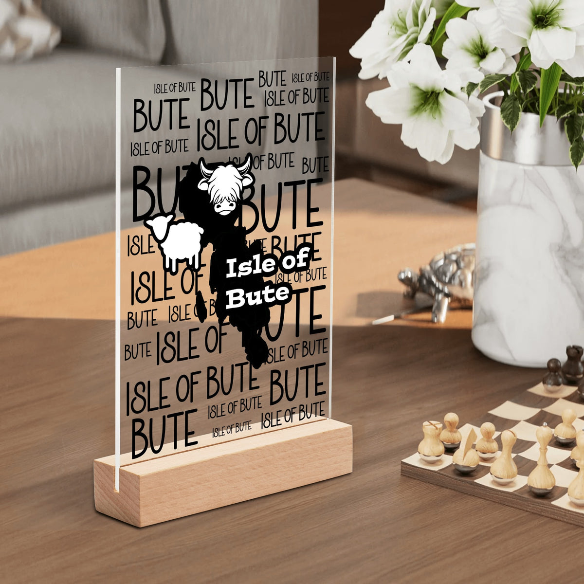 Isle of Bute Night Light with Wood Base - FREE p&p Worldwide