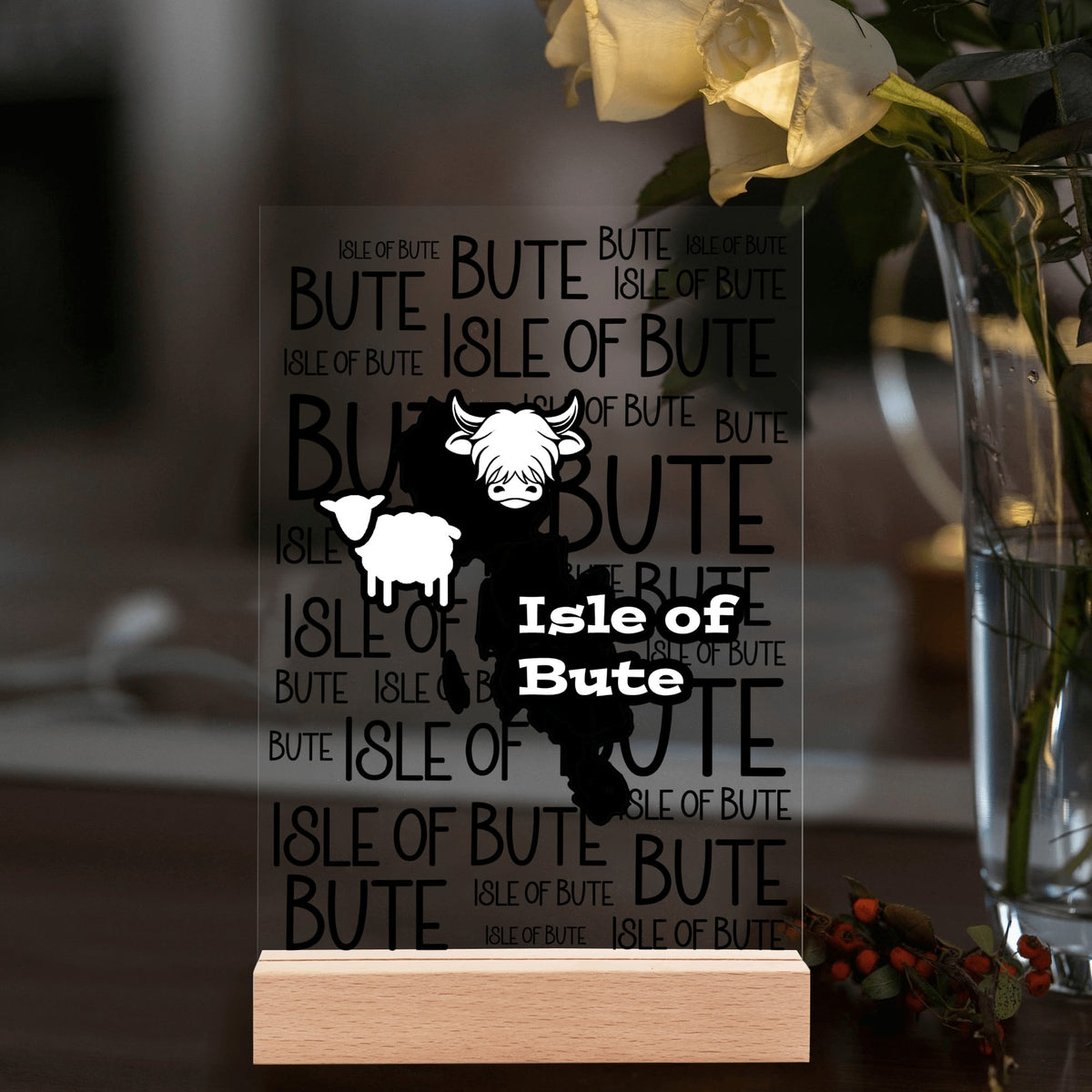 Isle of Bute Night Light with Wood Base - FREE p&p Worldwide