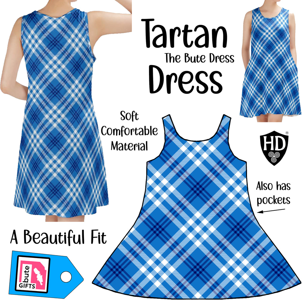 The Bute Blue Tartan Dress - Free p&p Worldwide