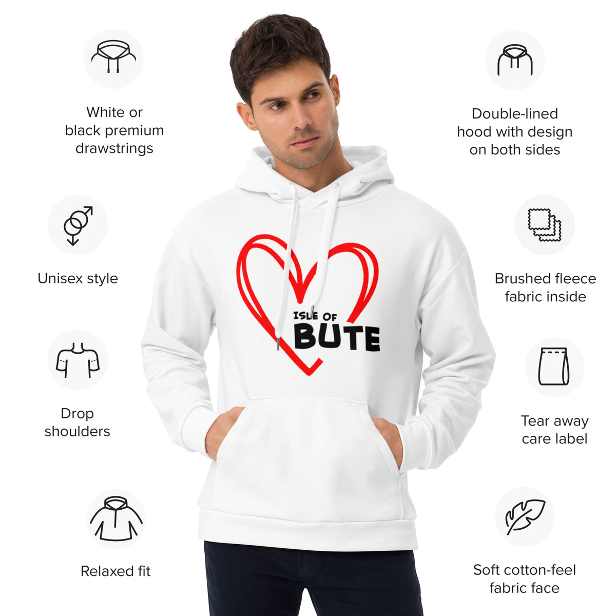 I love Bute Unisex Hoodie FREE p&p Worldwide