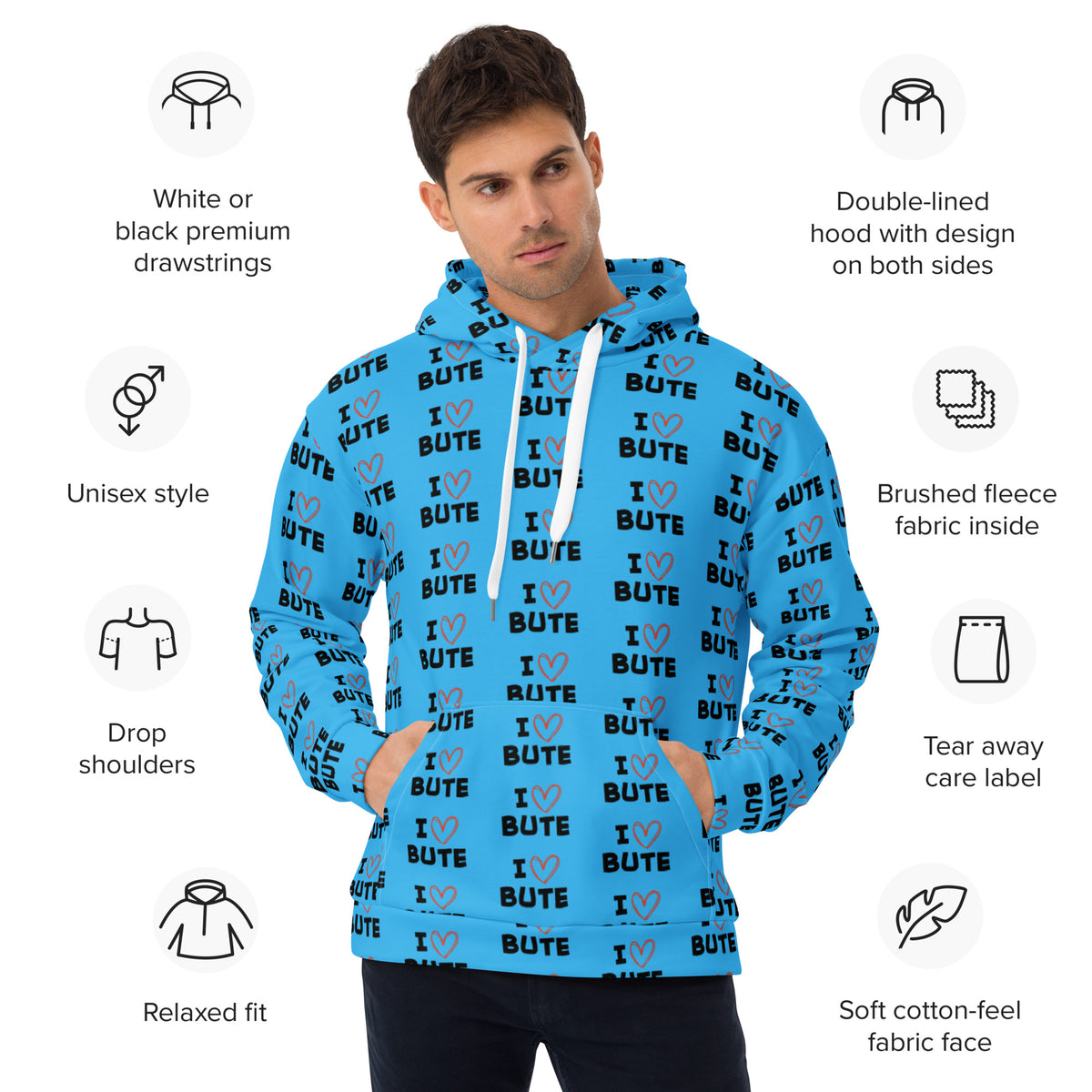 I love Bute Unisex Hoodie FREE p&p Worldwide