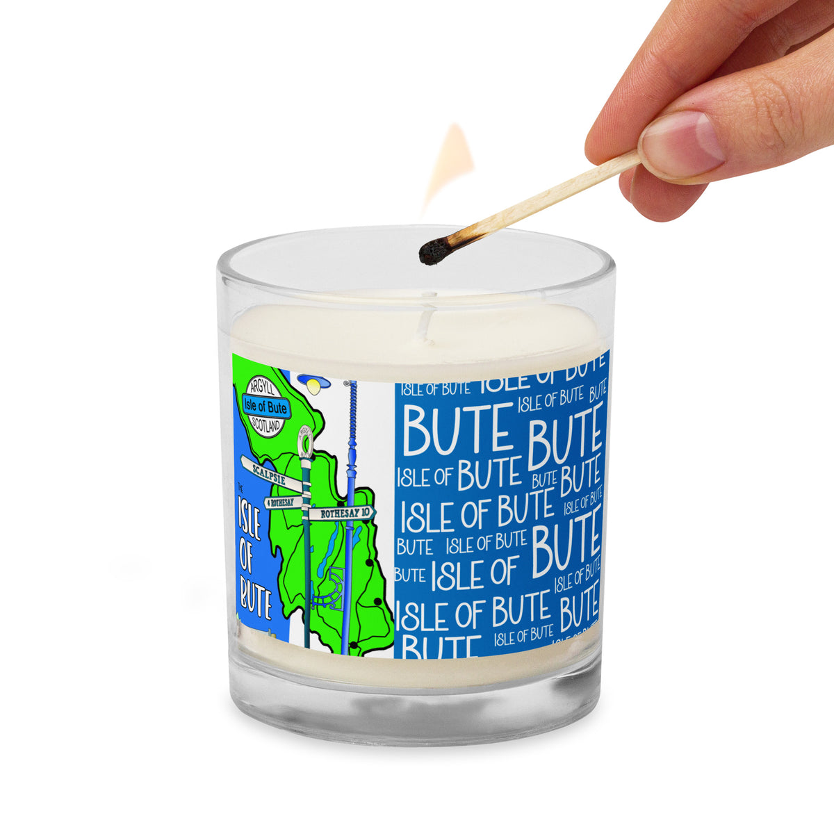 Isle of Bute Glass jar soy wax candle - Free p&p Worldwide