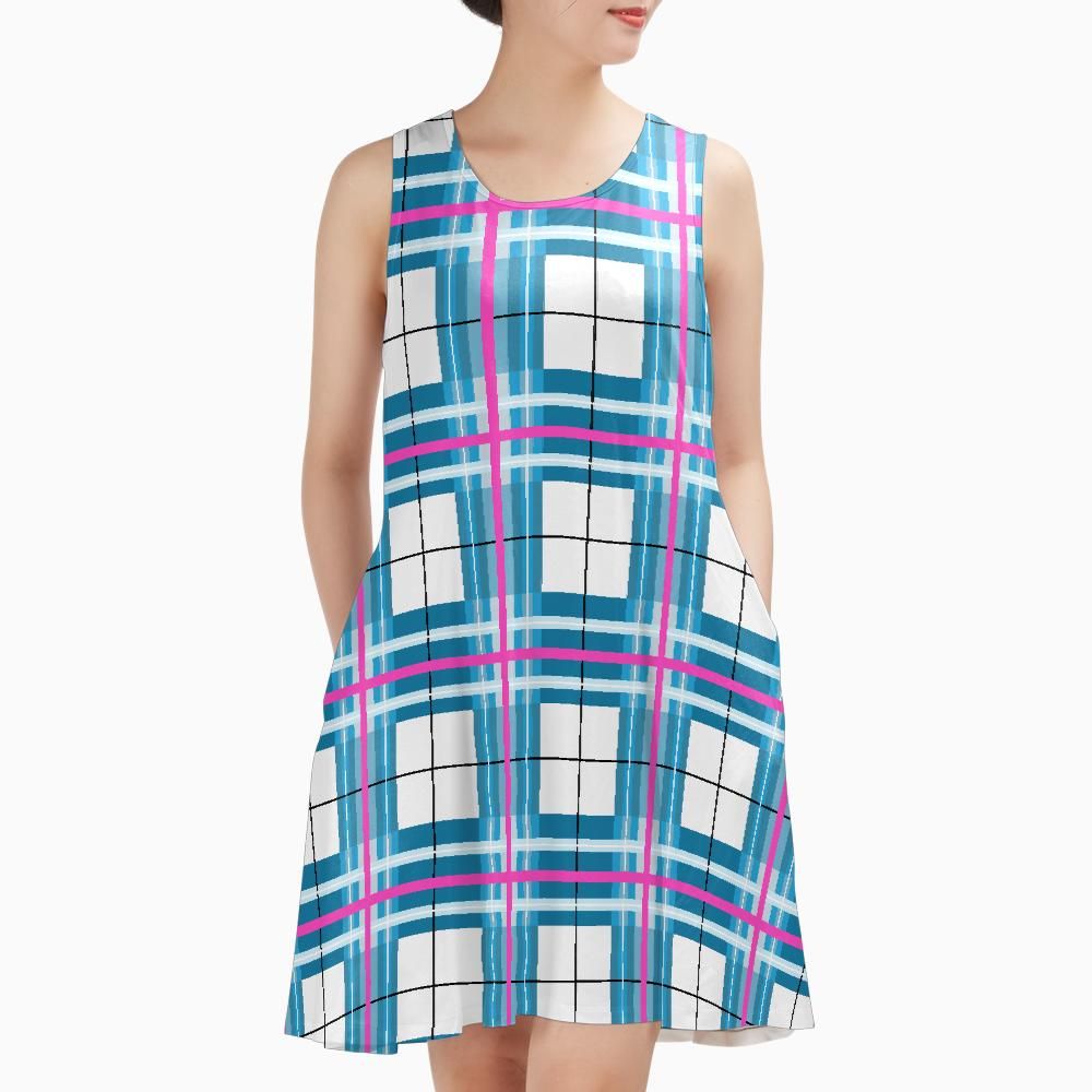 Isle of Bute Sky Tartan Sleeveless A-Line Dress – Free P&P Worldwide