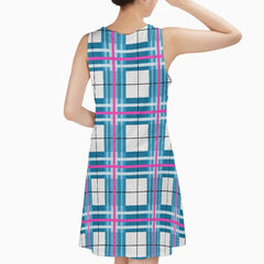 Isle of Bute Sky Tartan Sleeveless A frame Dress - Free p&p Worldwide