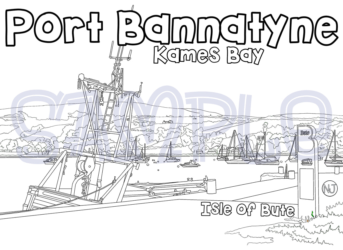 Kames Bay Port Bannatyne Colour In Sheet (FREE DIGITAL DOWN LOAD)